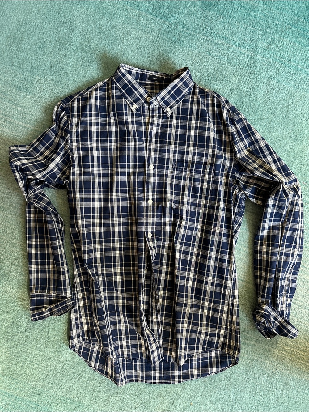 Banana Republic Factory Blue & White Plaid Button-Down Shirt. Flex washed